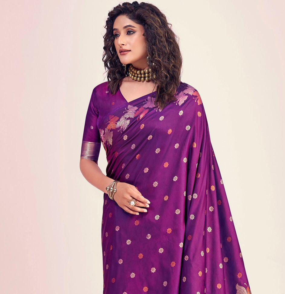 Royal Purple Lichi Silk Saree Jacquard Magic