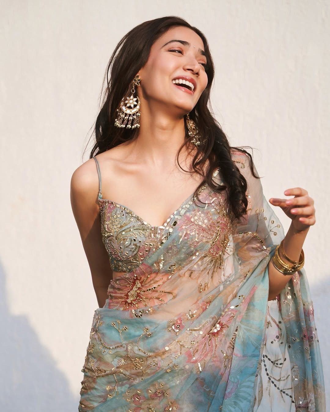 Digital Printed Tebby Silk Saree with Embroidery & Mirror Work