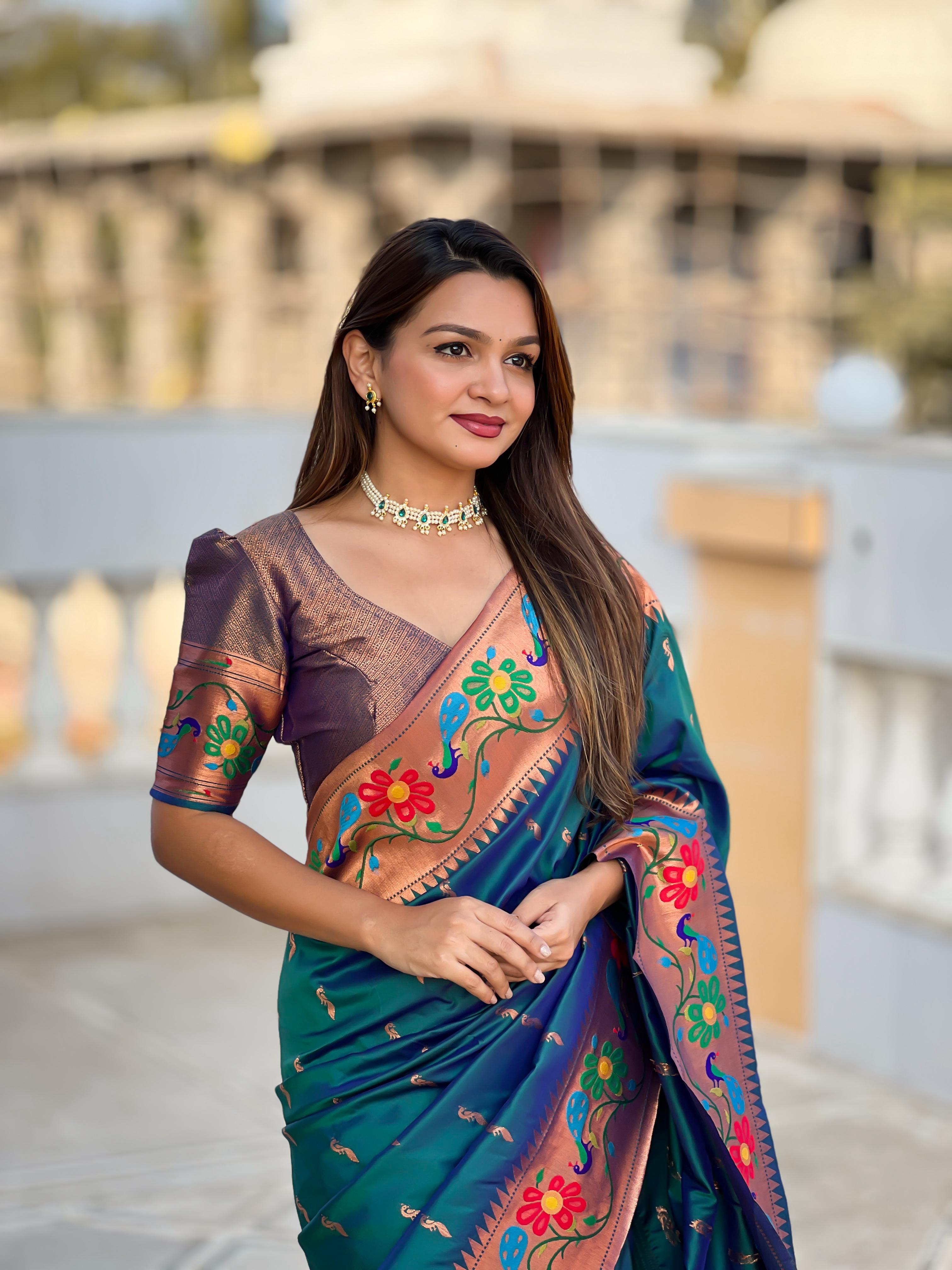 New Celebrity-Inspired Digital Printed Tabby Silk Saree