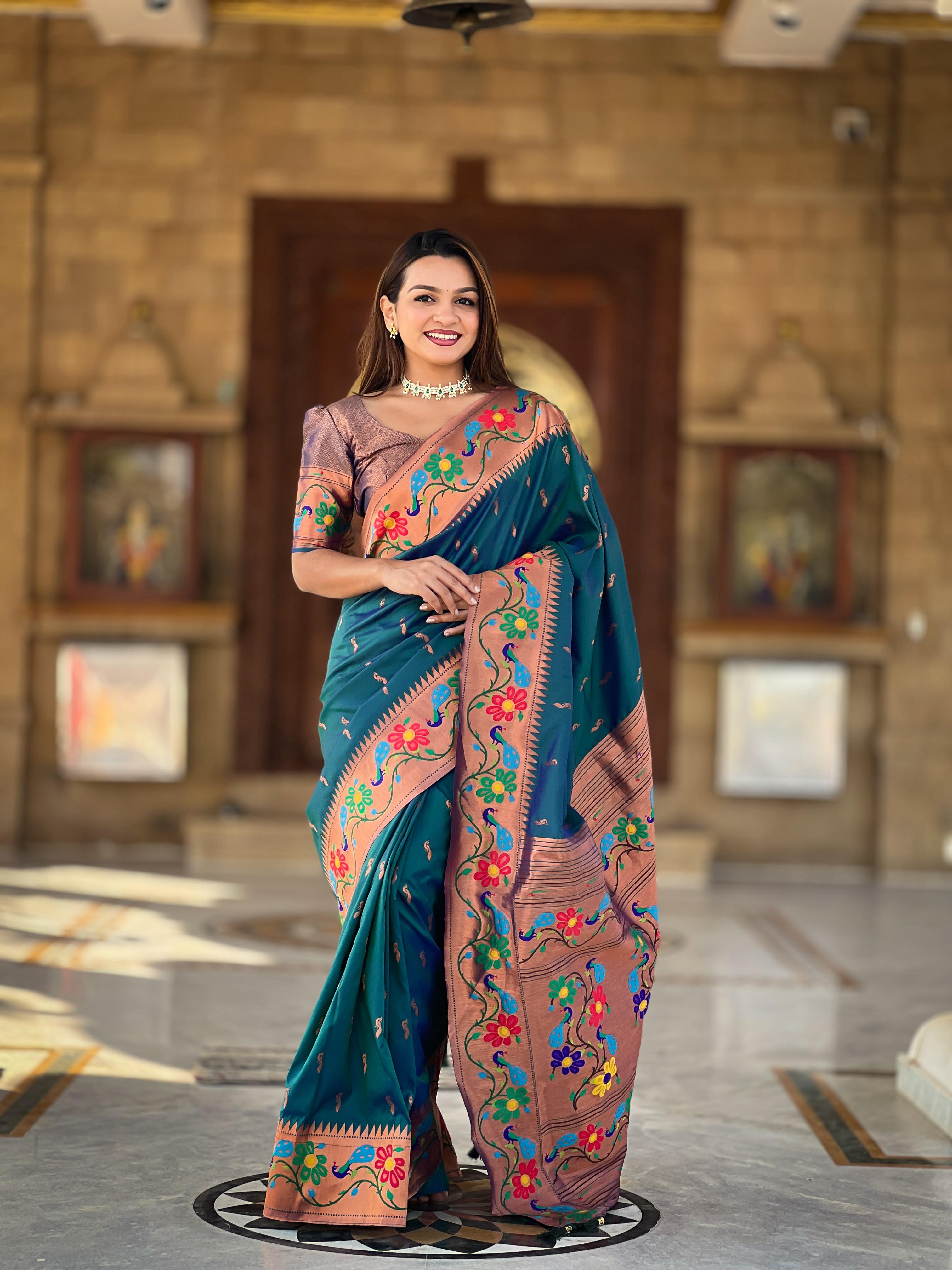 New Celebrity-Inspired Digital Printed Tabby Silk Saree