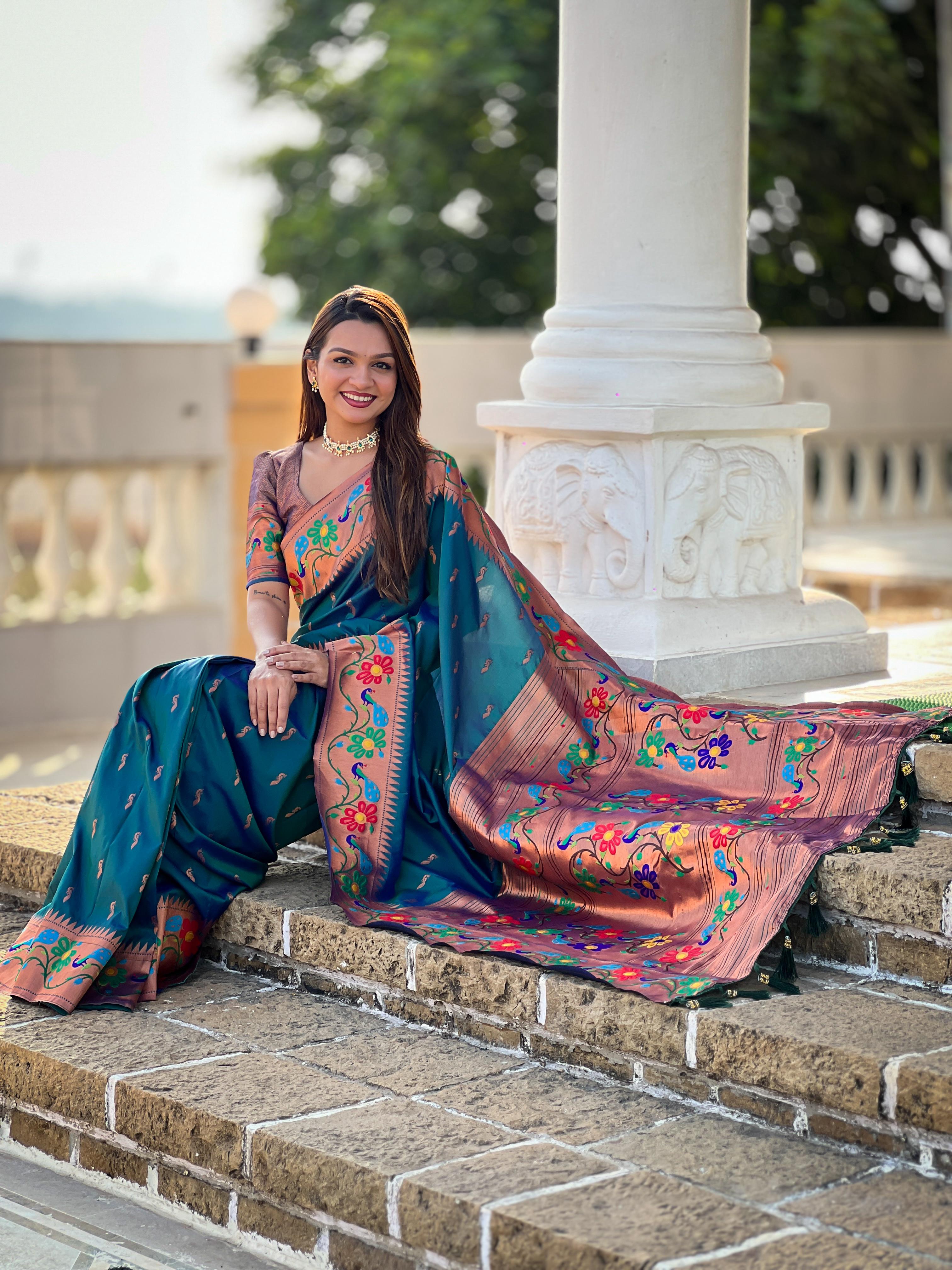 New Celebrity-Inspired Digital Printed Tabby Silk Saree