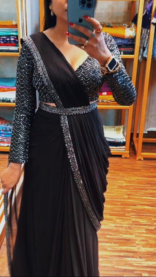 Embroidery Sequence work ready to wear saree