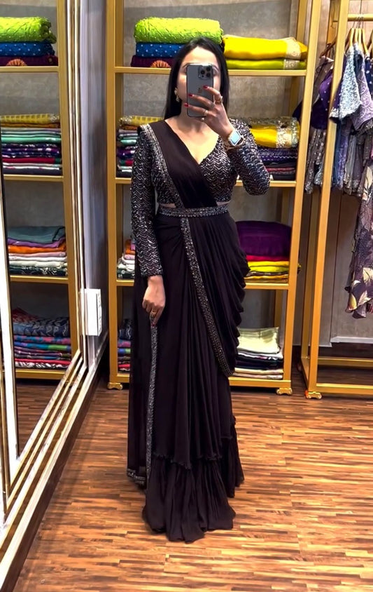 Embroidery Sequence work ready to wear saree
