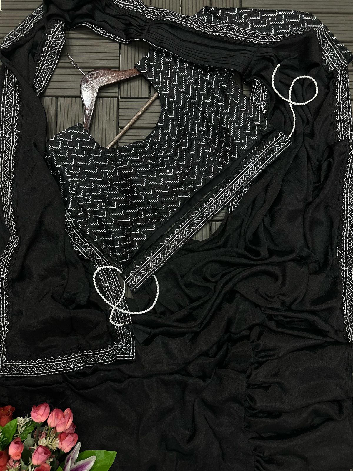 Embroidery Sequence work ready to wear saree