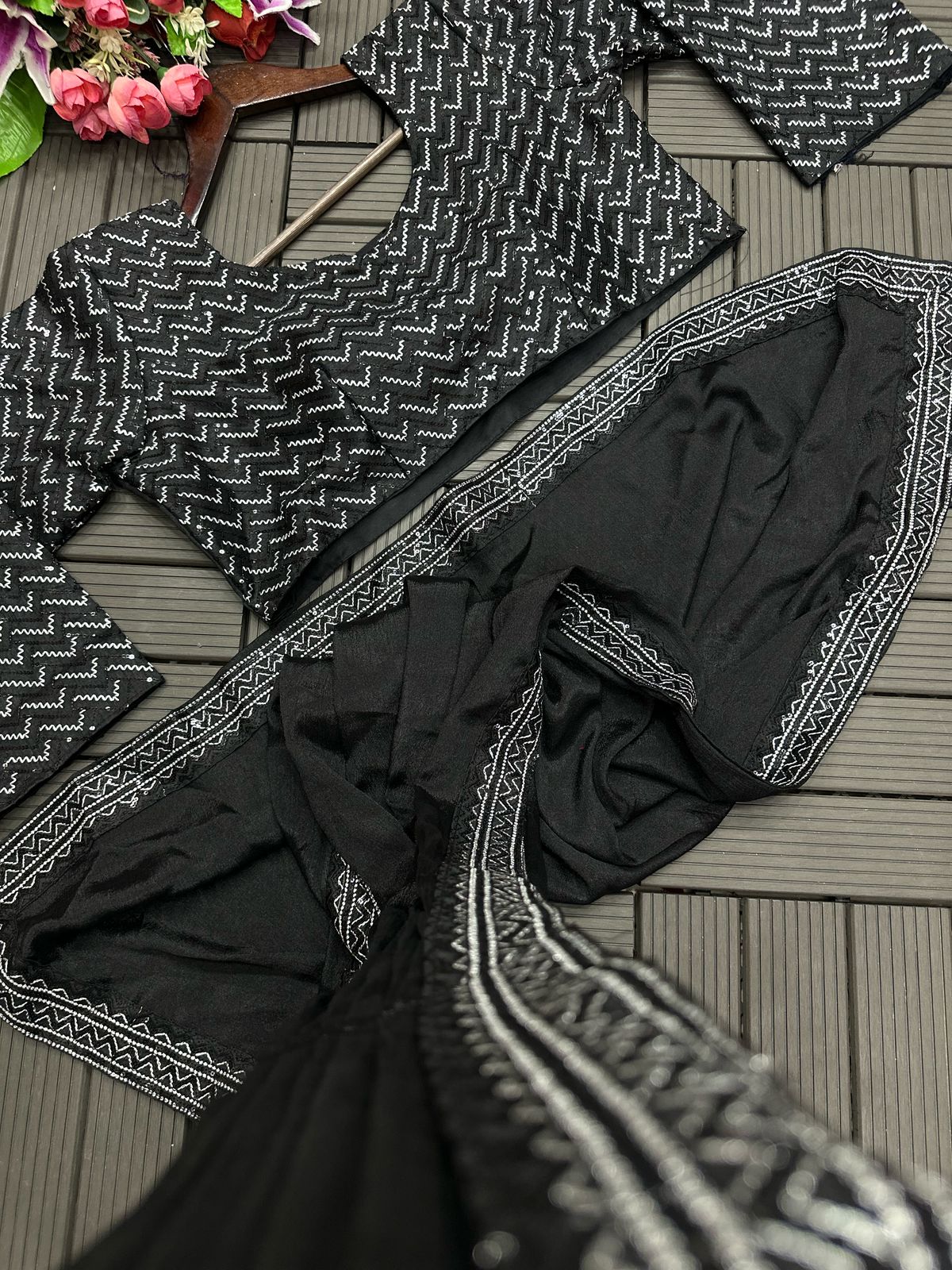 Embroidery Sequence work ready to wear saree