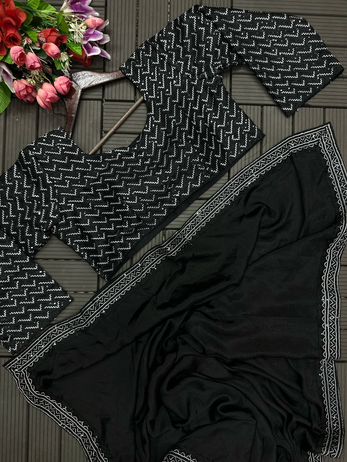 Embroidery Sequence work ready to wear saree
