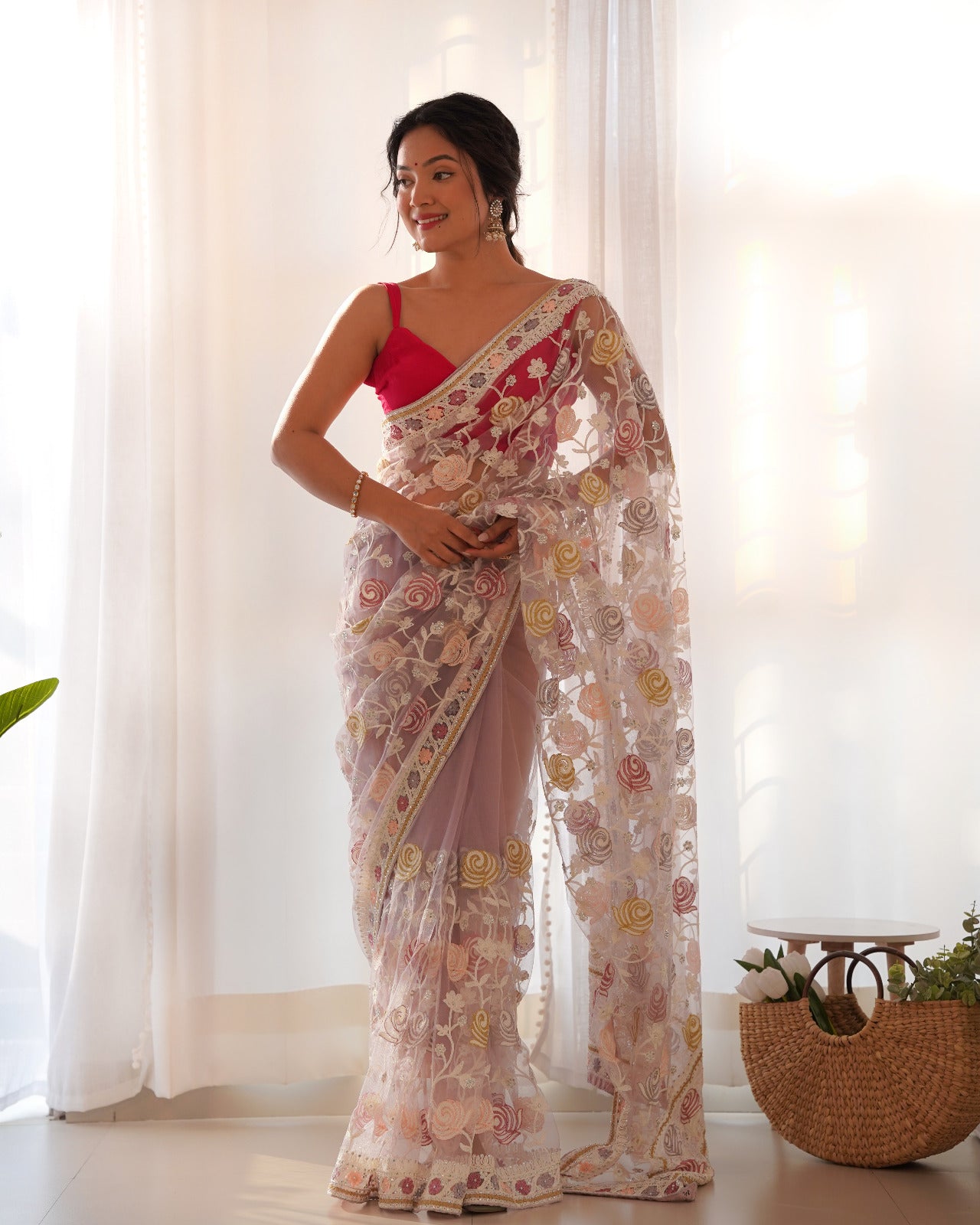 Designer Butterfly Net Saree with Embroidery & Stone Work