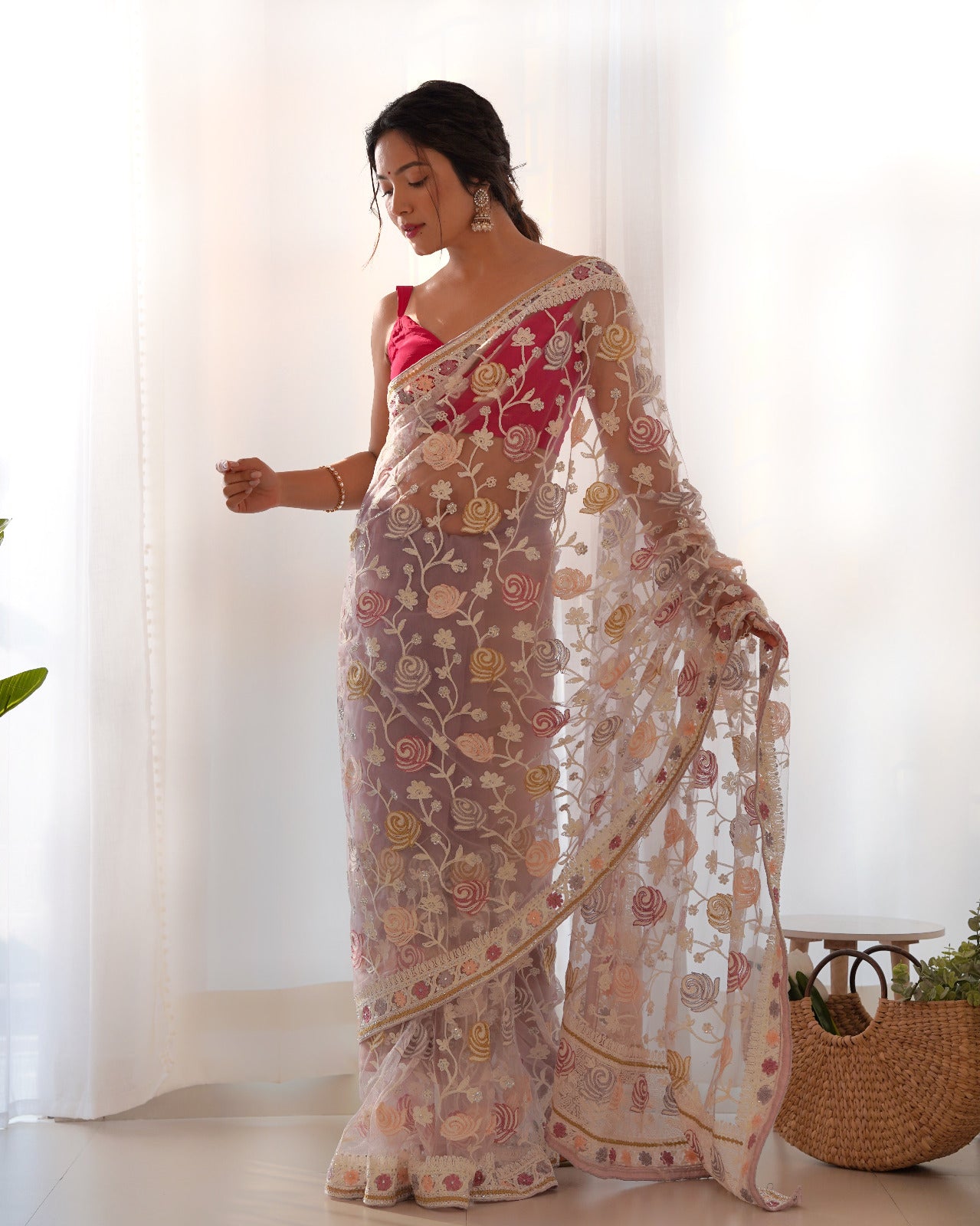 Designer Butterfly Net Saree with Embroidery & Stone Work