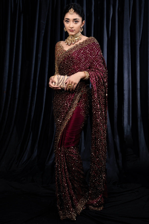 Kasturi Silk Georgette Saree with Heavy Zari & Dori Embroidery